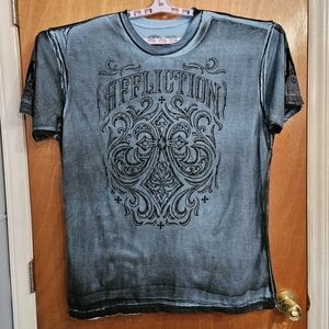 Affliction Live Fast Y2K  Blue And Black Cross  T-Shirt Size 3 Xl